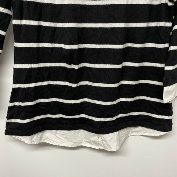 Chico's Sweater Knit Pullover Size 1 US 8/Medium Striped Navy White Layered Look - Picture 4 of 6